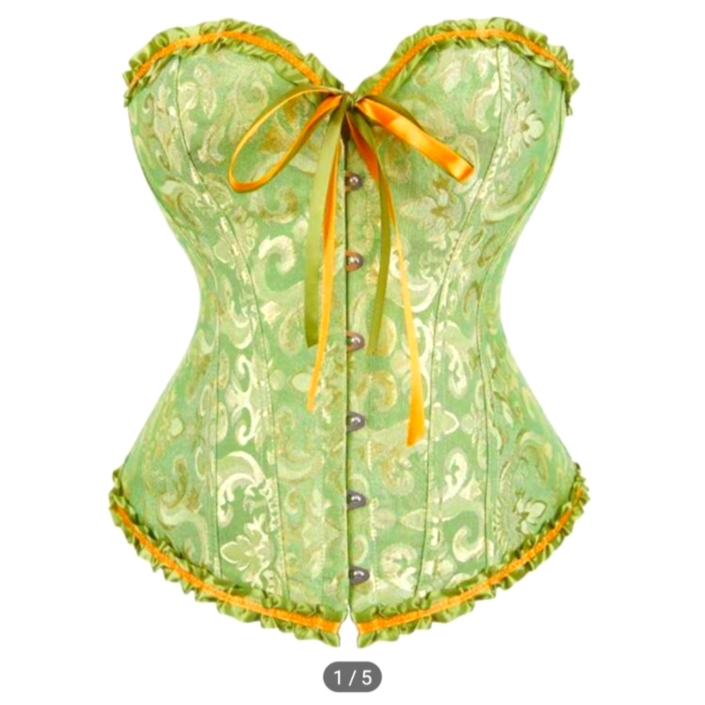 Green Satin Corset with Yellow Accents